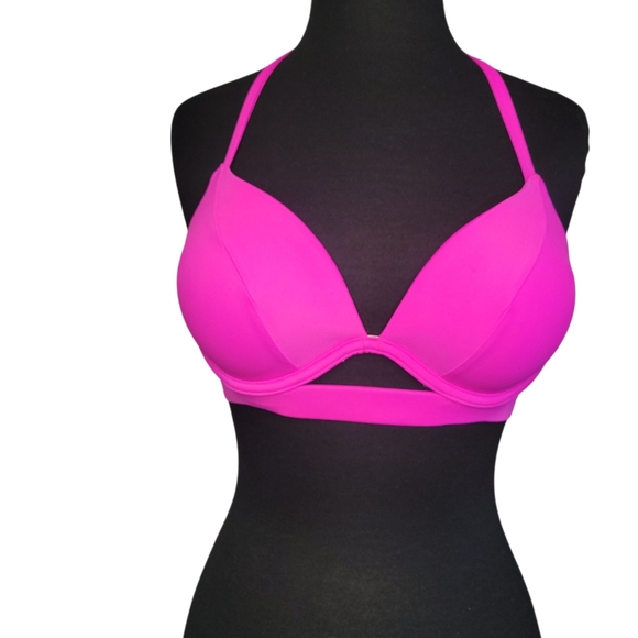 Victoria’s Secret The Hottie Halter Push-Up Bikini Top 34C Hot Pink Swim Resort - Picture 4 of 9